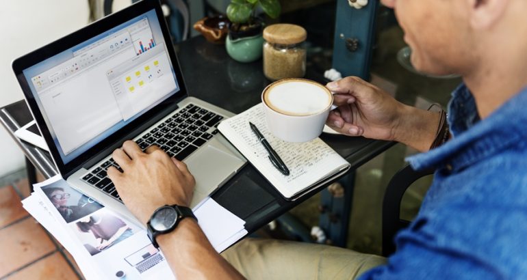 Man Working Coffee Shop Cafe Concept